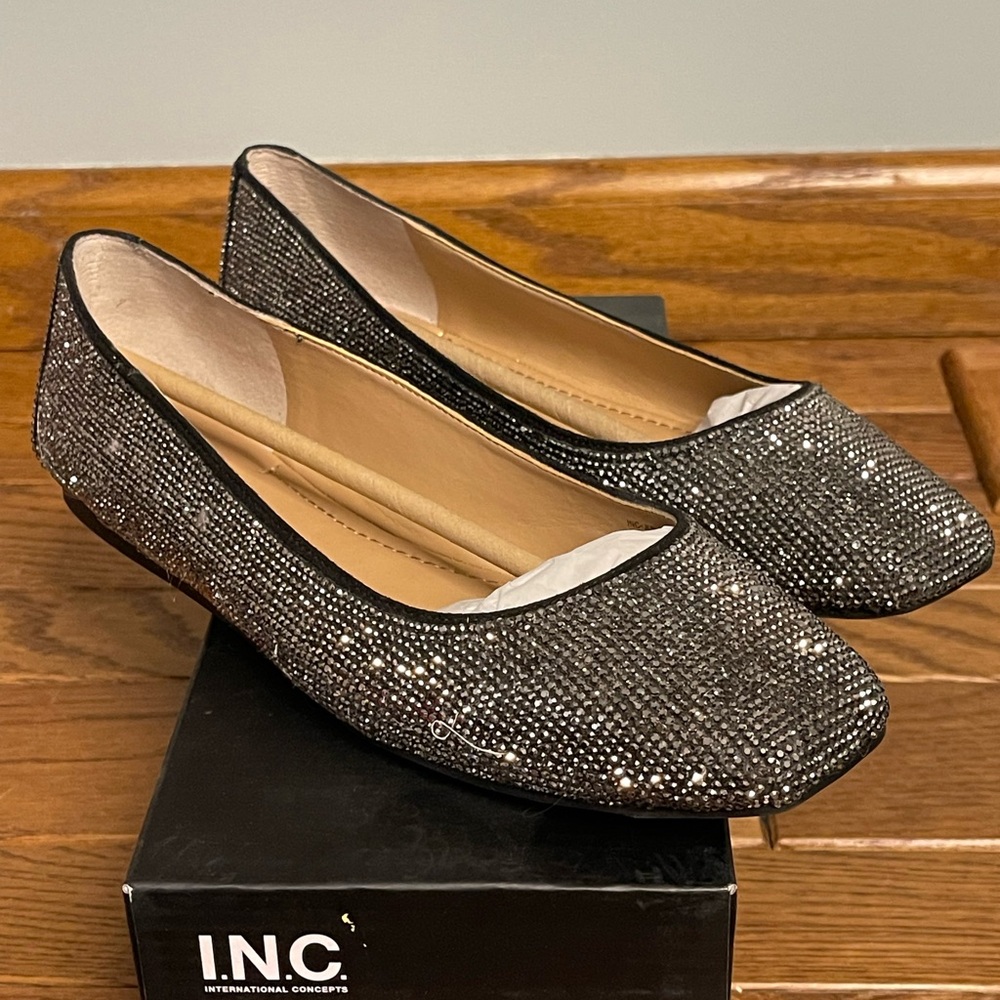 INC International Concepts Black Sparkle Crystal Flats